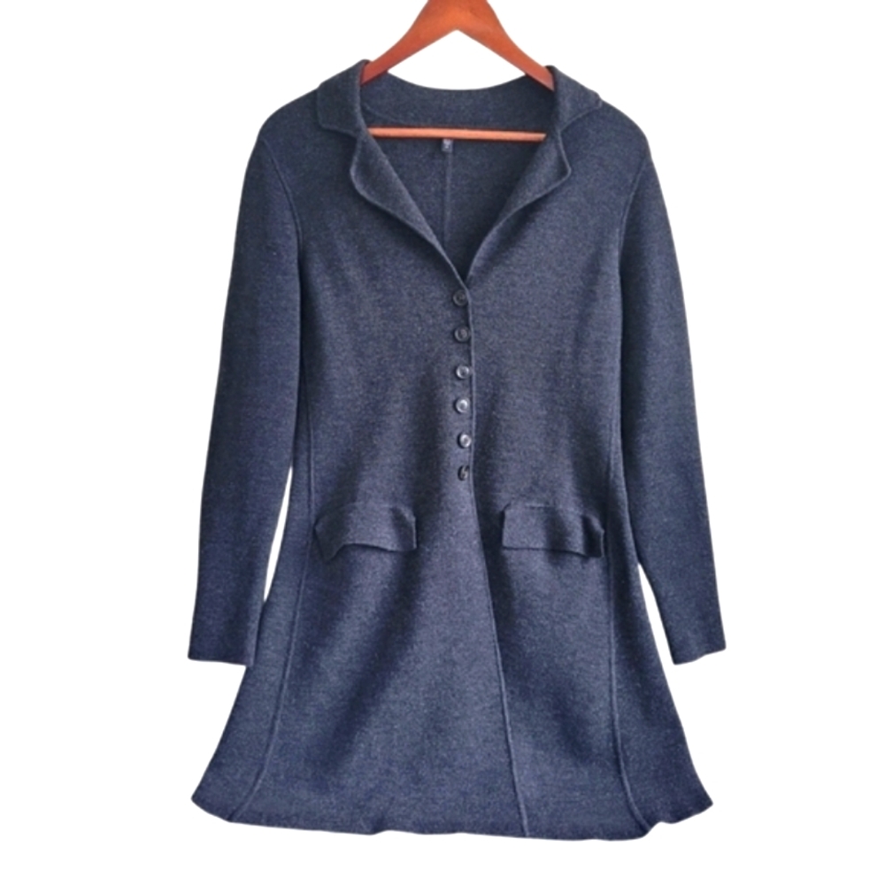 Eileen Fisher Long Collared Button Down Coat Jacket Womens XS